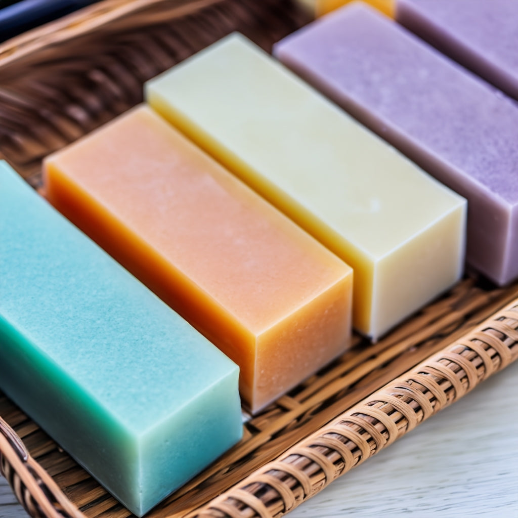 Assortment of bar soap in spa settings
