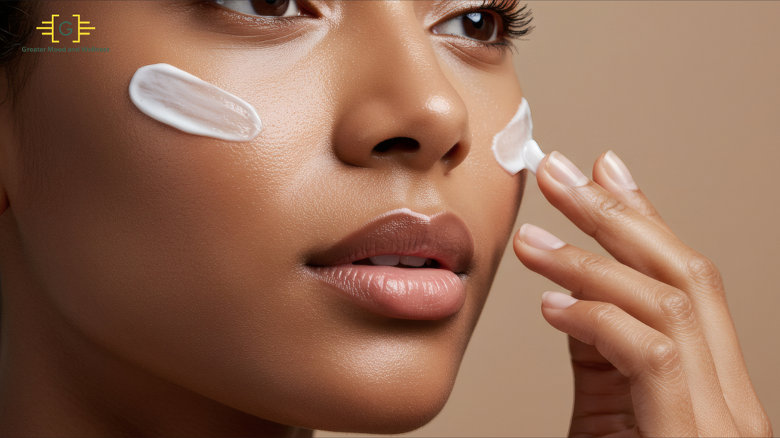 beautiful lady with moisturizer on her cheeks