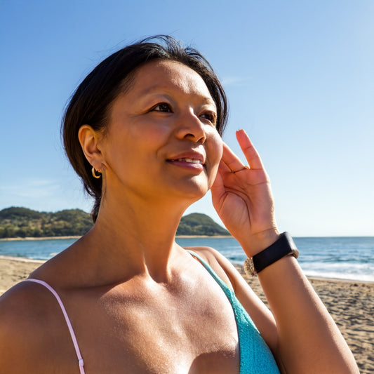 woman standing in the sun at the beach
