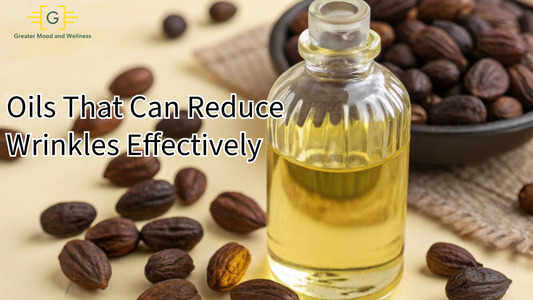 An assortment of oils featured under the title "Timeless Beauty," showcasing their ability to effectively reduce wrinkles.