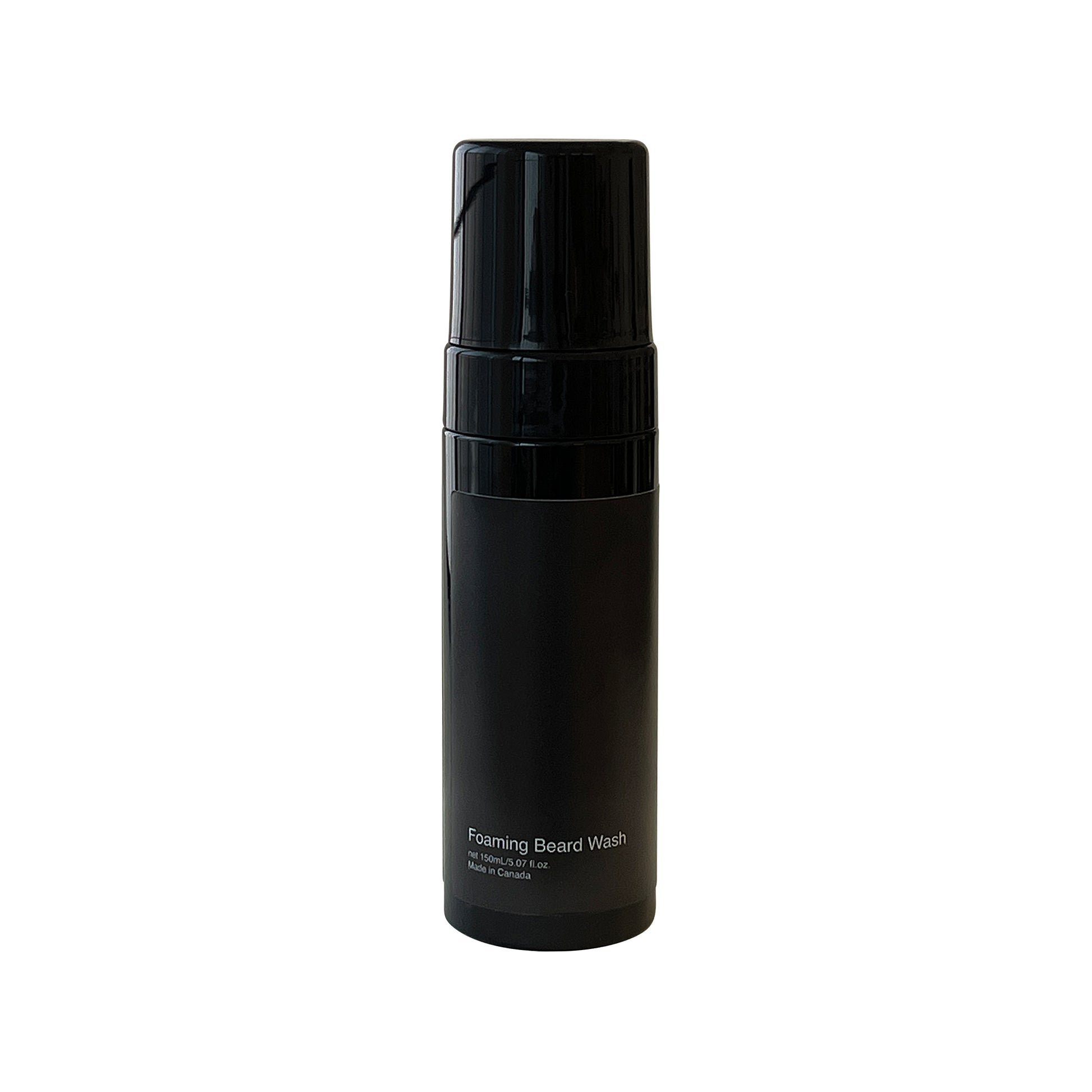 Black bottle with beard wash on white surface