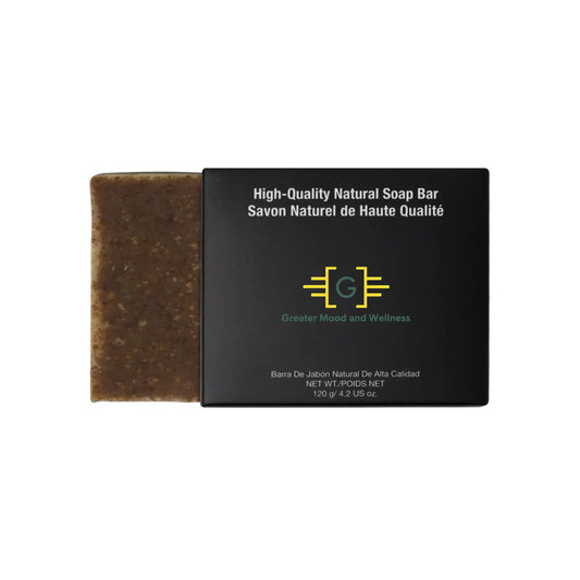Apricot exfoliating soap bar featuring the words "High Quality Beard Soap" on it.