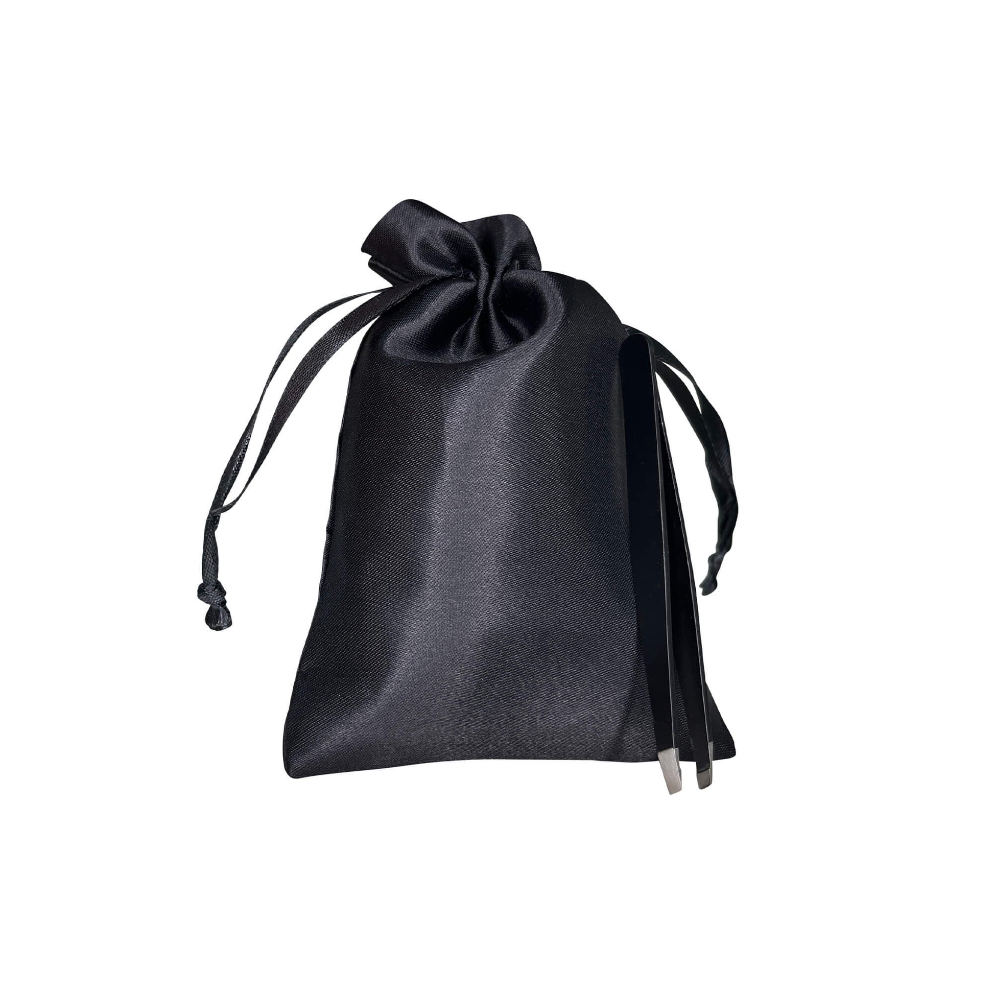 Black draw string bag with precision tweezers set