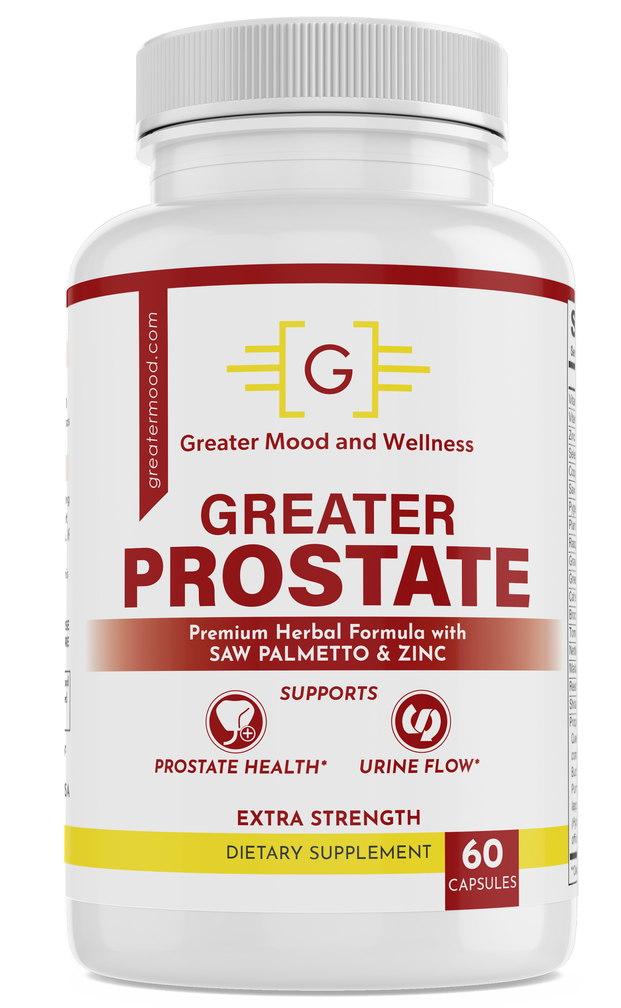 red, yellow and white supplement bottle with best prostate supplement