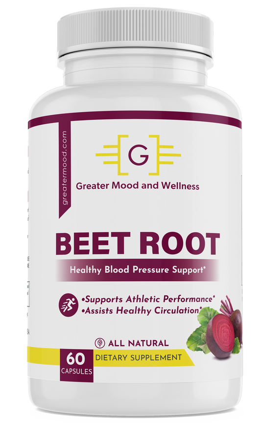 Red white and yellow Supplement Bottle with Organic Beet Root Capsules