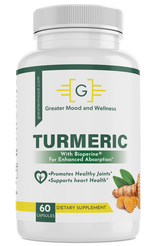 Turmeric with Bioperine in supplement green and white supplement bottle