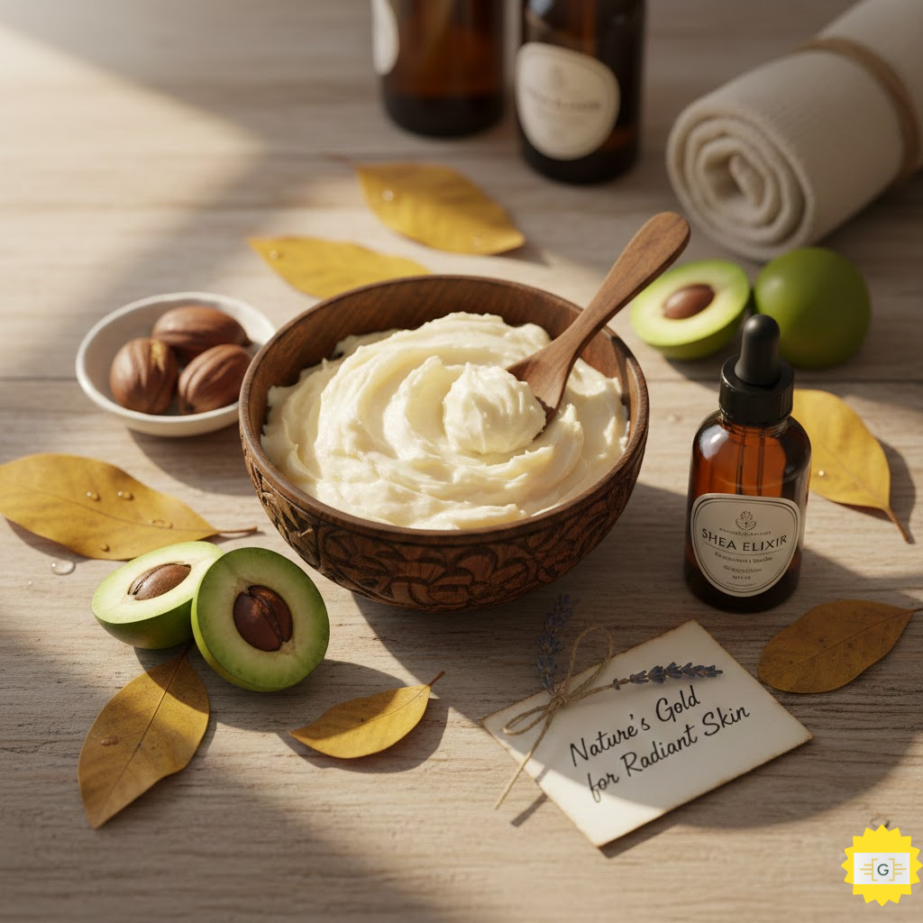 Bowl with Shea butter with avocado next to it  