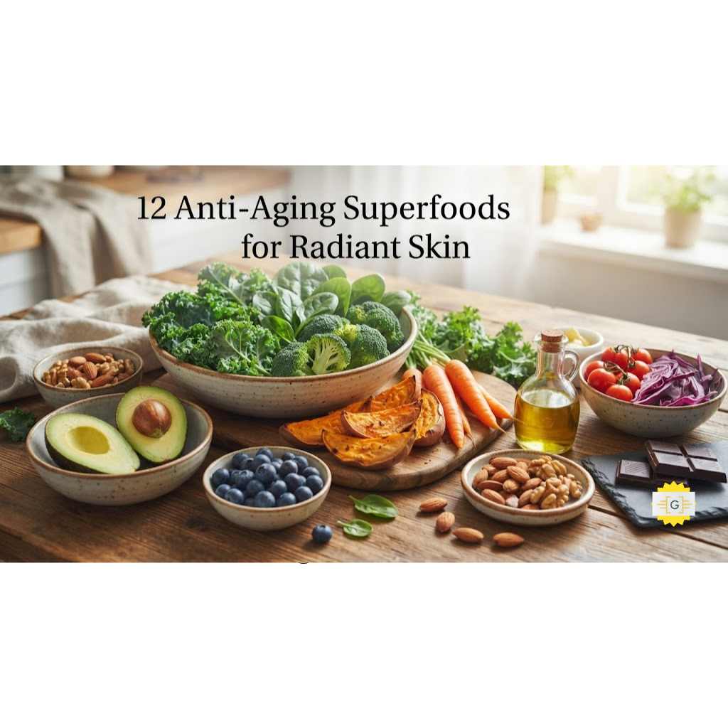 12 Best Anti Aging Superfoods for Radiant Skin on a table