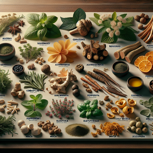 A variety of herbs and spices displayed on a table, offering a wide range of flavors and aromas.