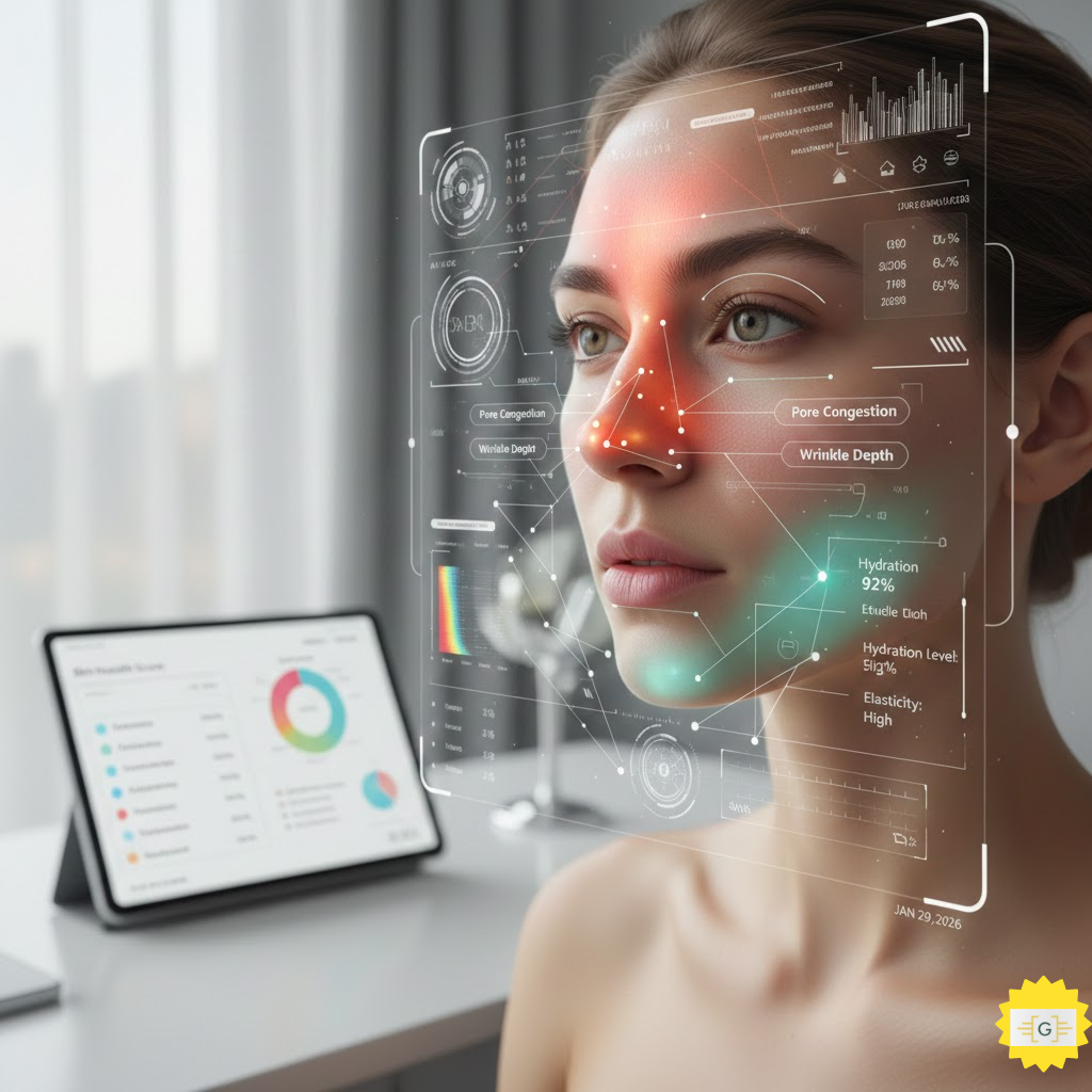 Patient showing a detailed AI skincare report on a smartphone to a dermatologist during a professional consultation for data-backed skin treatment.