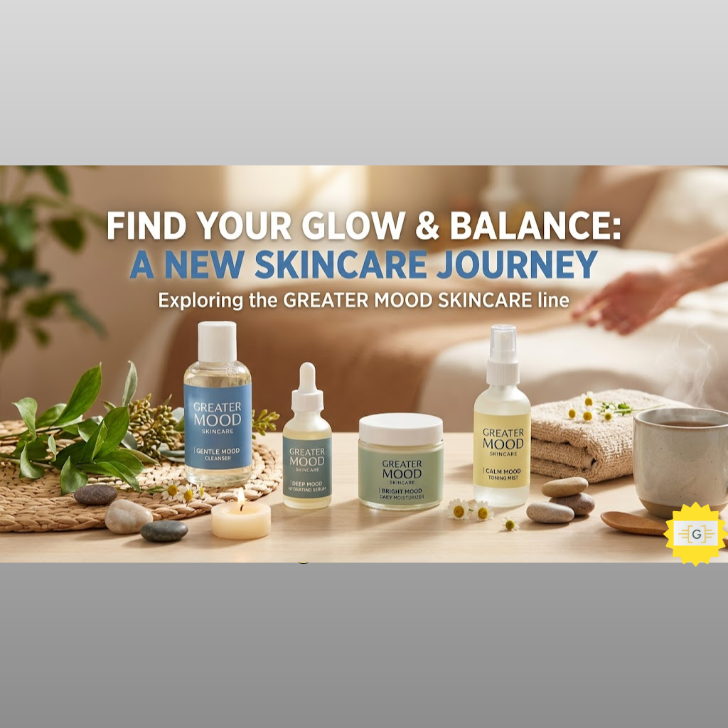 Greater Mood Skincare Products on table