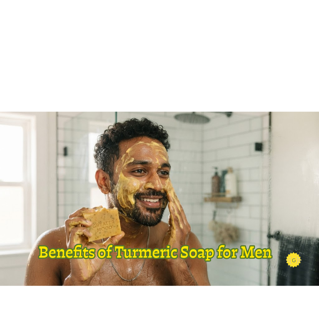 Man using Greater Mood Turmeric soap bar