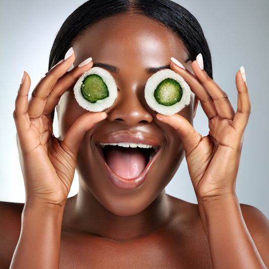 African American woman showing the best products for youthful skin