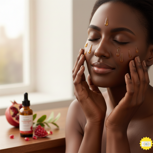 Close-up of a woman applying pomegranate seed oil for face hydration