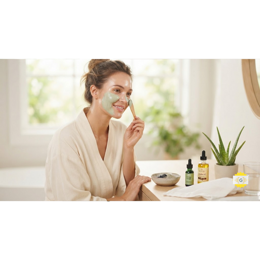 Woman detoxing her face with natural skincare products