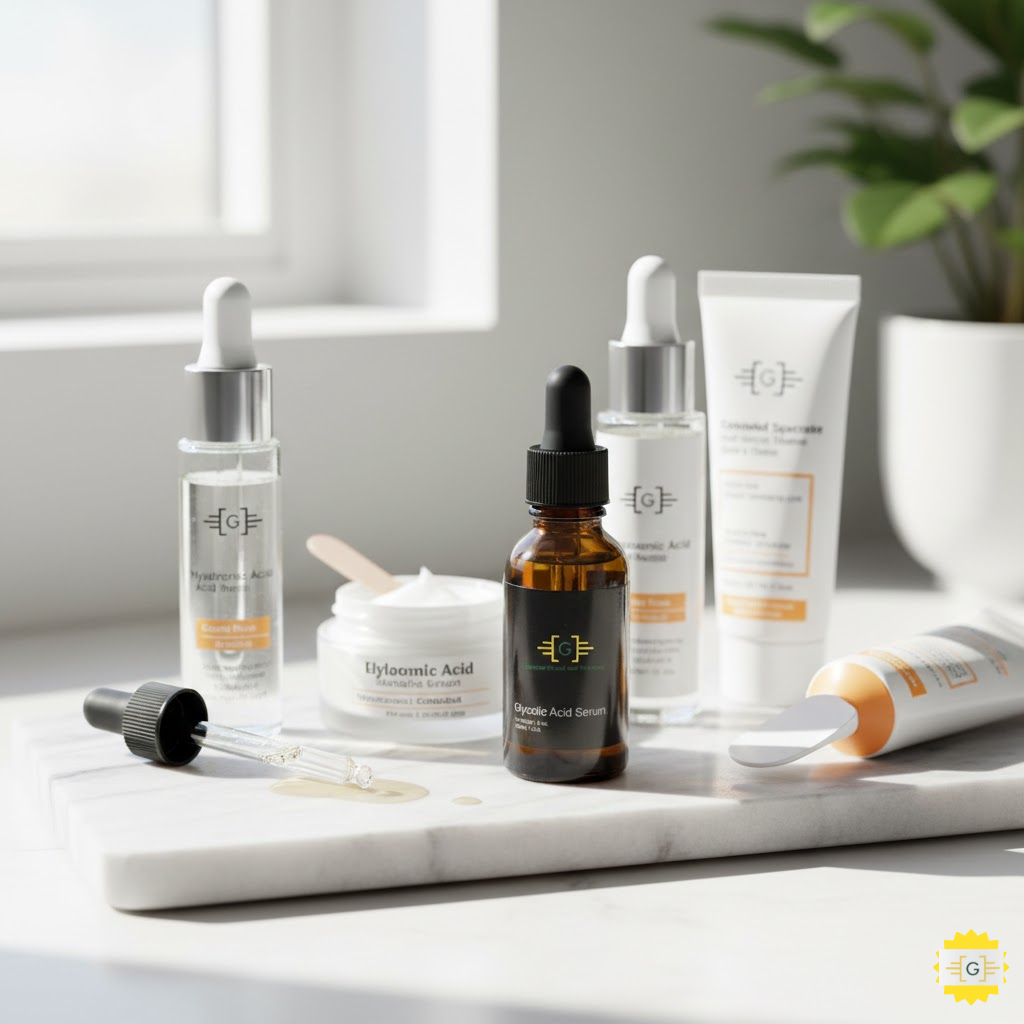 Person applying glycolic acid serum to face during nighttime skincare routine