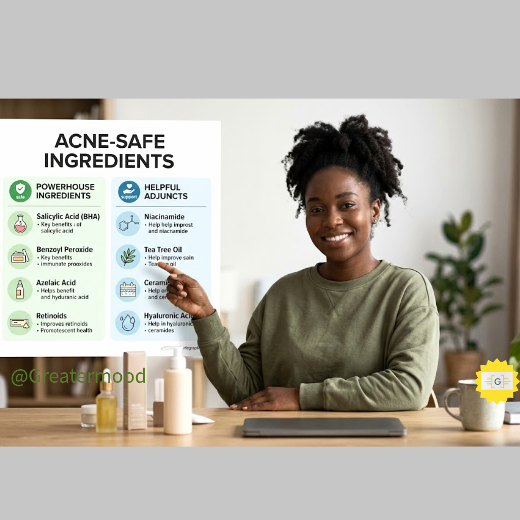 Woman and best-acne-safe-ingredients-chart