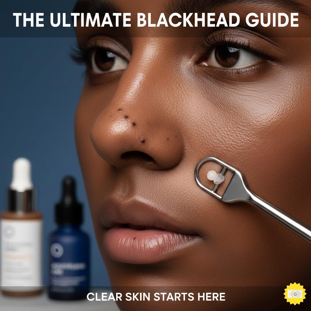 Woman with Blackheads and skincare products