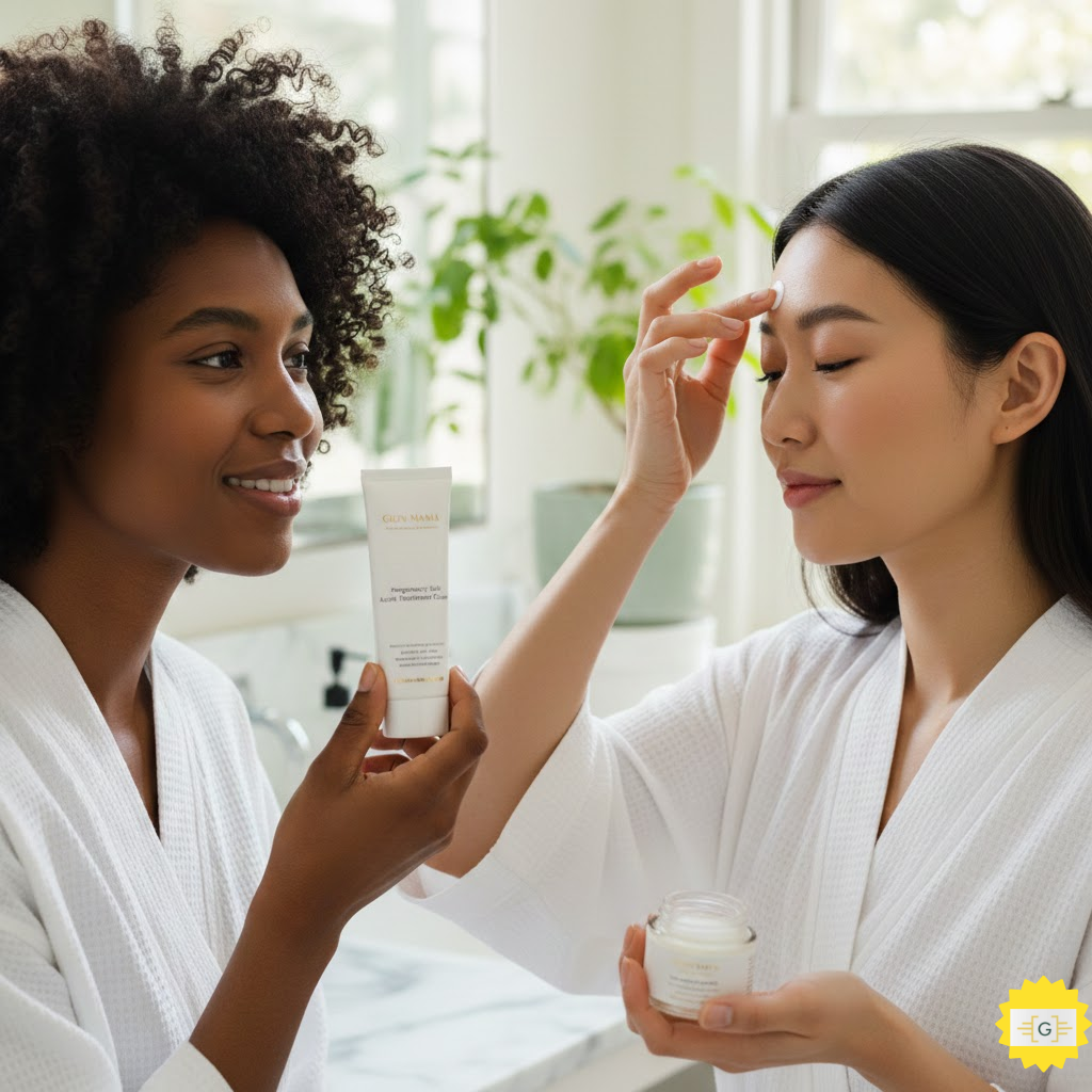Woman using best-pregnancy-safe-acne-treatment-cream-for-hormonal-breakouts.