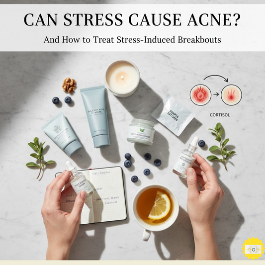 Person hands on a surface with skincare products 