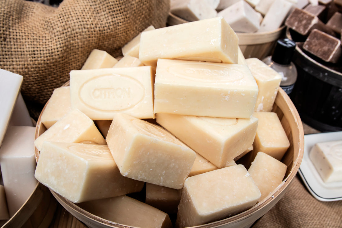 Handmade Citron Soaps in a basket 