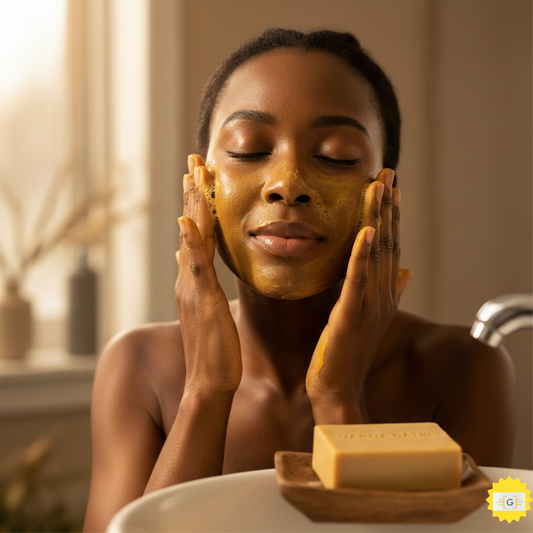 Woman using turmeric soap for Brighten Skin, Fade Spots, hyperpigmentation
