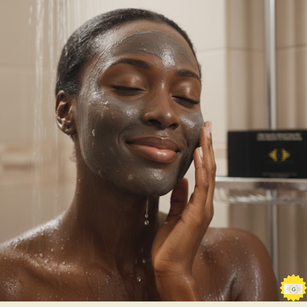 Woman using greater mood charcoal soap to remove dead skin