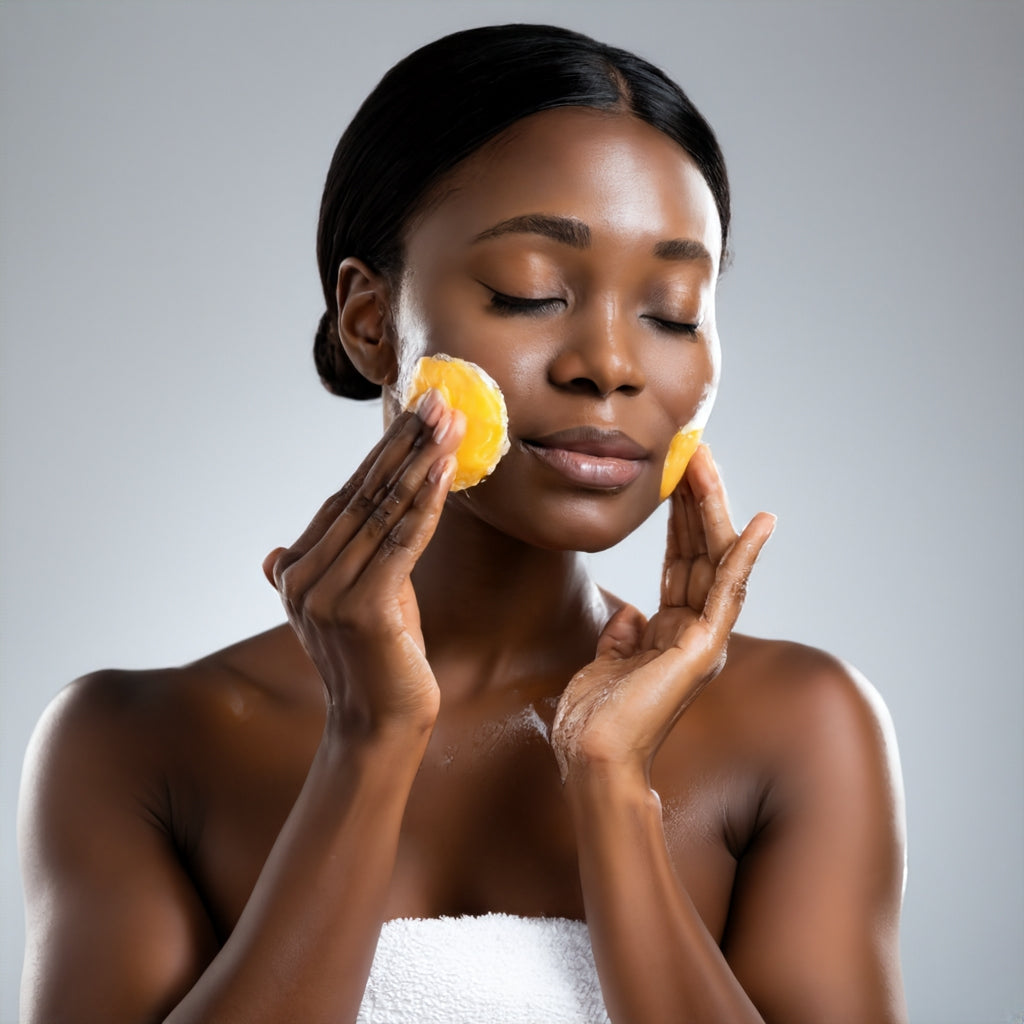 Black female showing how to layer skincare products