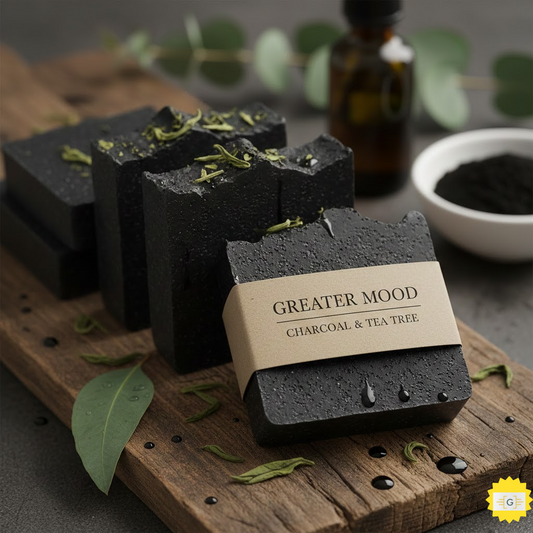 Greater Mood Charcoal Soap On a Wodden Surface