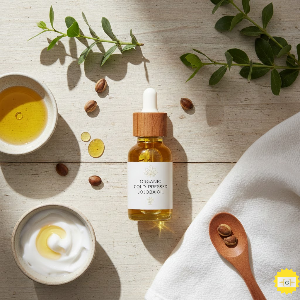 Serum of Jojoba Oil for Skin Benefits on a clean surface