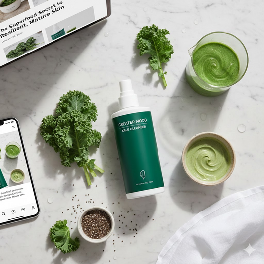 Kale  Skincare products on surface
