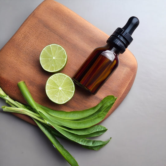 Natural Remedies to Enhance Sexual Performance for Men bottle lime halfs and bottle on a woodend surface 