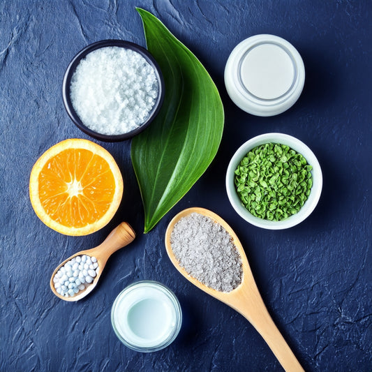 Natural skin brightening products on a blue back ground 