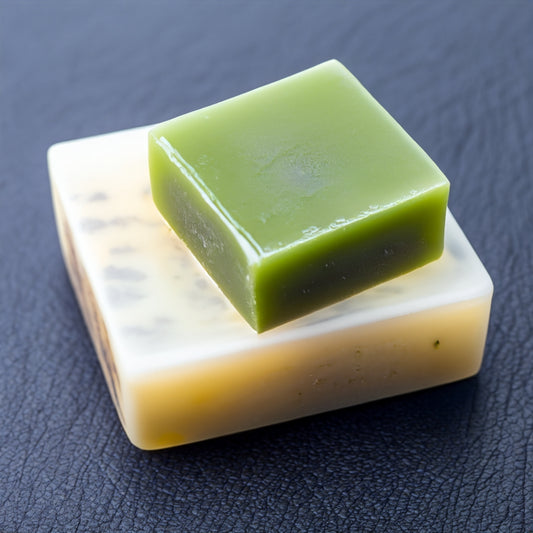 two soap bars on top each other on a gray surface