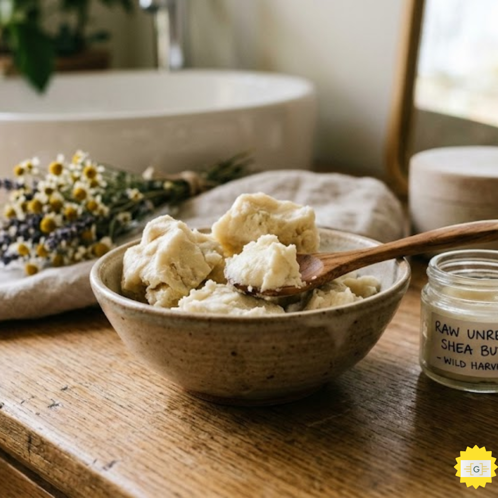 Raw unrefined shea butter for facial skincare