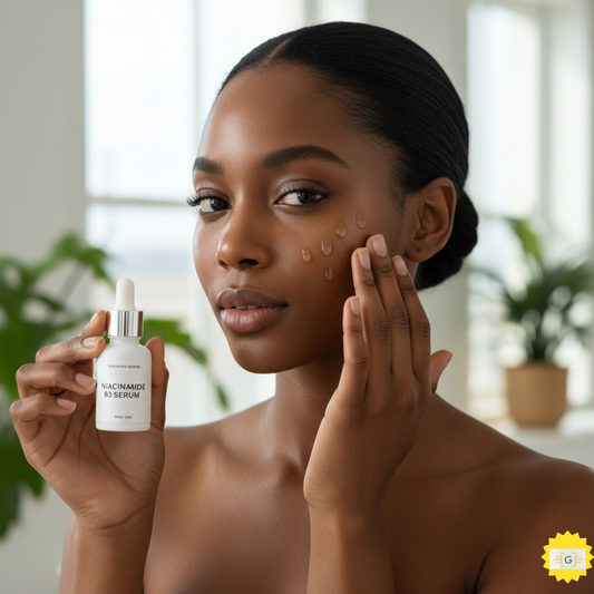 Woman using a Topical niacinamide serum being applied to skin for acne and anti-aging benefits