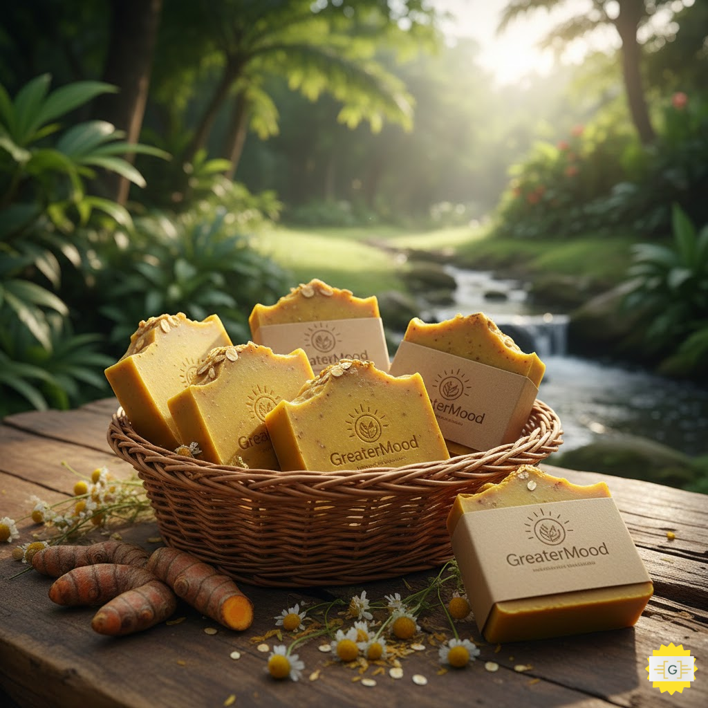 Handmade turmeric soap bar for hyperpigmentation from GreaterMood
