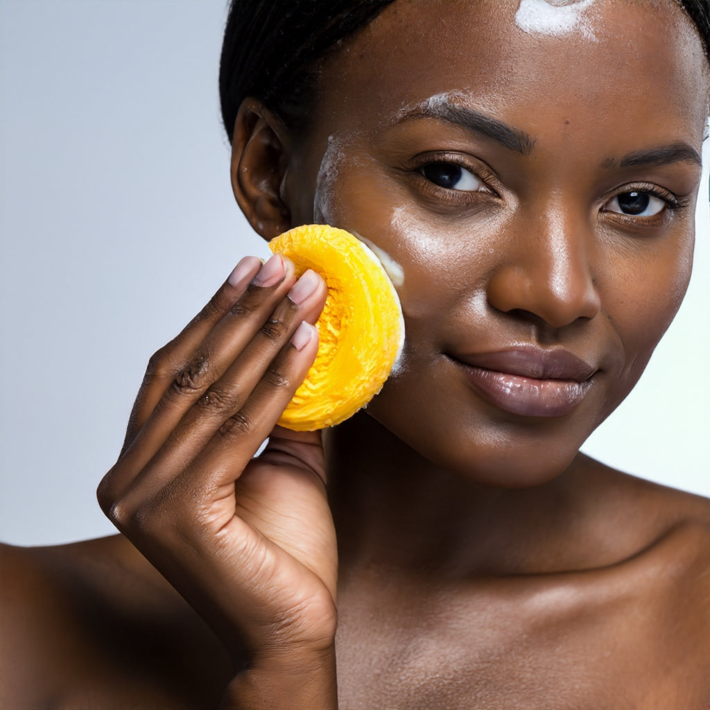 Black woman using turmeric soap on her face for Turmeric Soap Benefits  