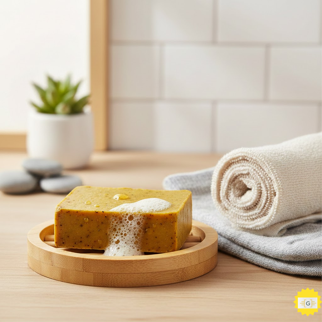 Turmeric soap in a bathroom spa setting
