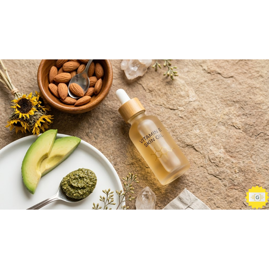 Bowl with almond, avacado and Vitamin E Oil for Skin
