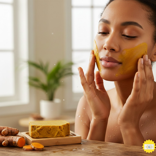 Woman using turmeric soap for dark spots