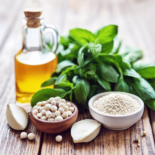 natural skincare ingredients on a wooden surface 