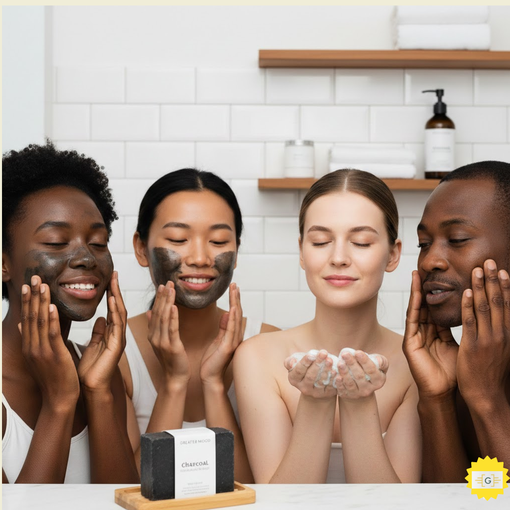 People with different skin types using Greater Mood charcoal soap