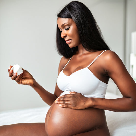 A pregnant woman doing skincare routine during pregnancy 