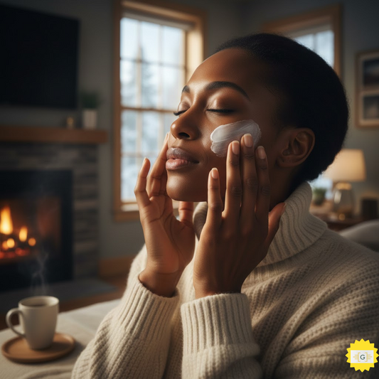 Woman applying a rich moisturizing cream to her face during the winter season.