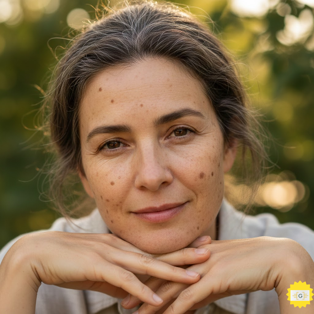 Middle age woman with age spots for the post