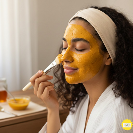 woman Application of a DIY turmeric and honey mask for acne and glowing skin