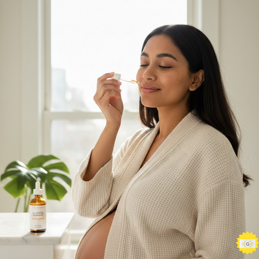 woman applying pregnancy safe vitamin c-serum