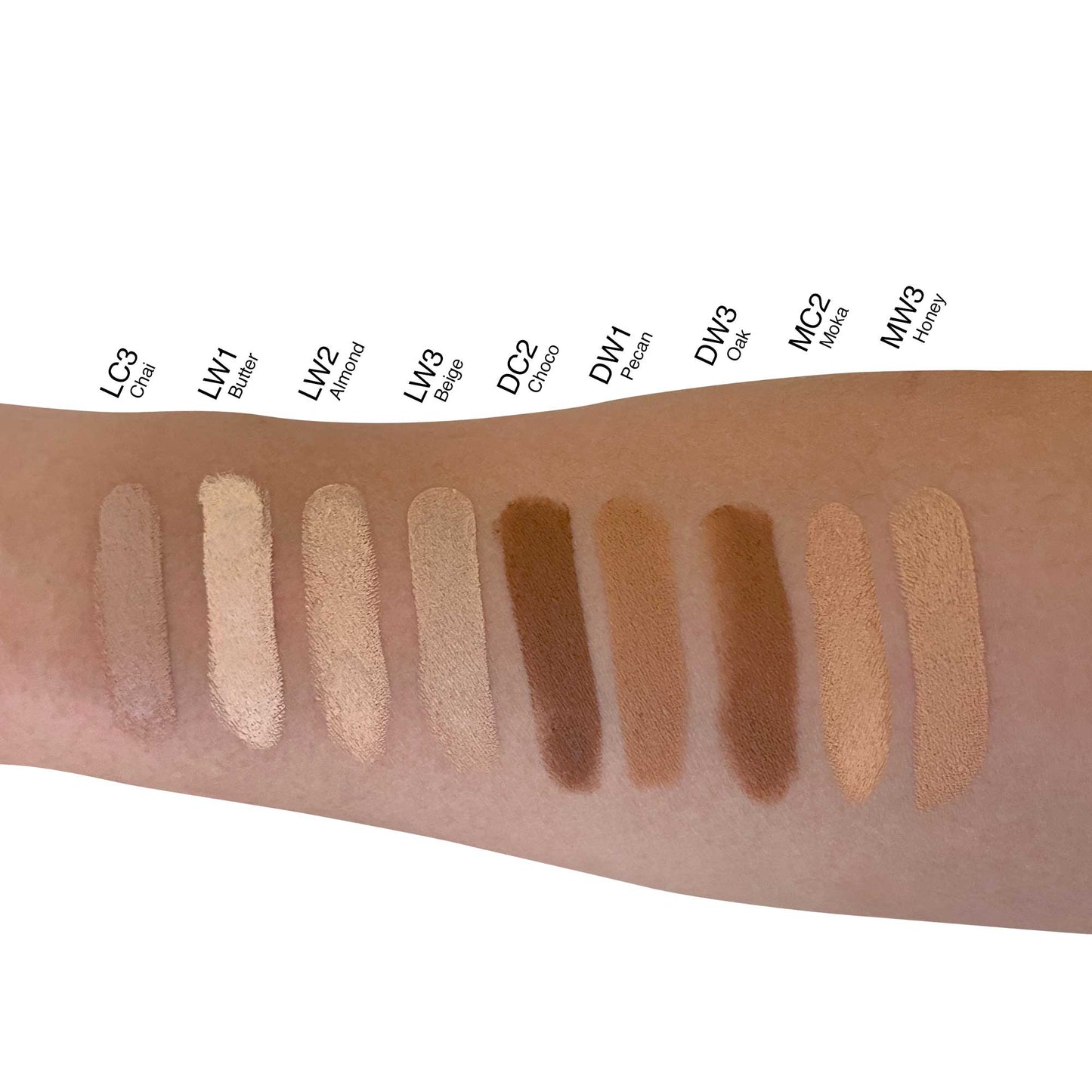 Different shades of conceal foundation shown on arm: Creme Concealer Stick Beige, a range of colors for flawless coverage.