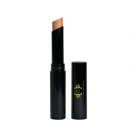Black tube with gold greater mood and wellness logo, Creme Concealer Stick moka.